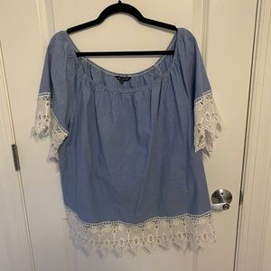Chambray with white lacy off the shoulder top